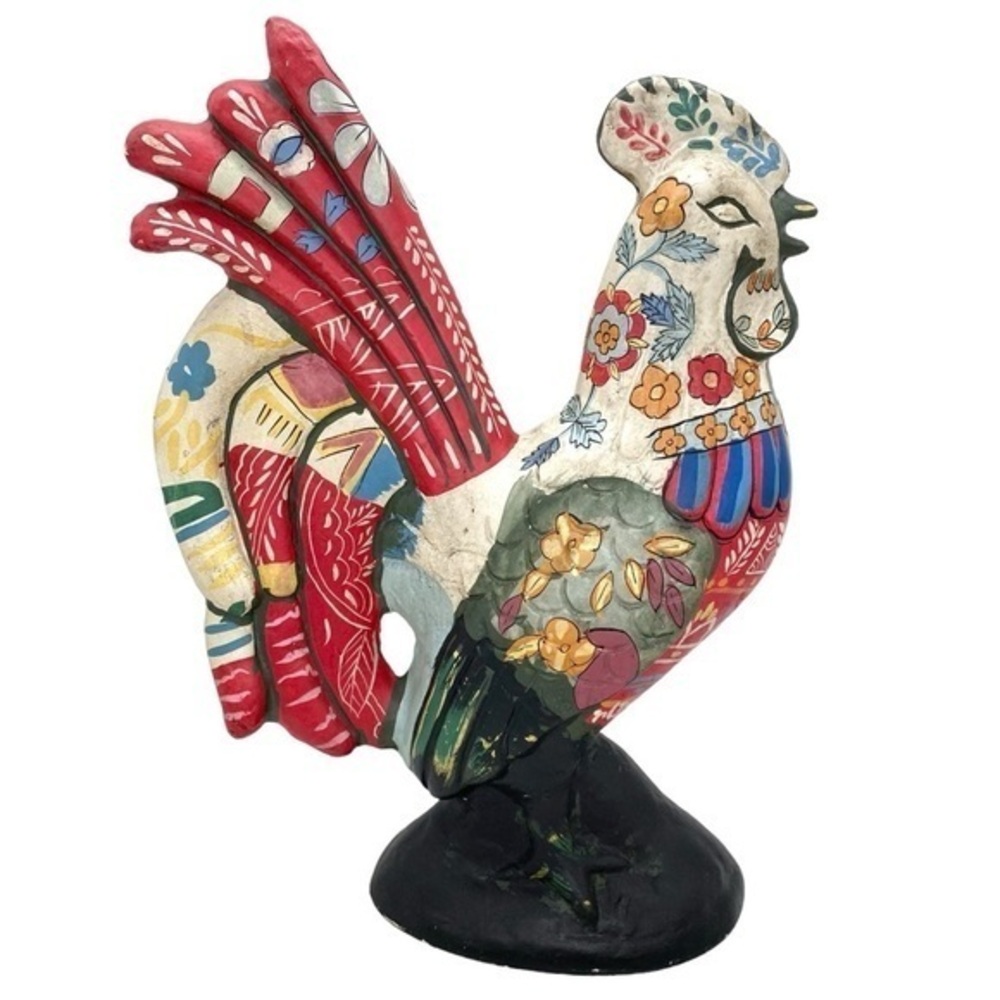 Rustic Folk Art Country Farmhouse Rooster Chicken Statue Hand Painted Primitive